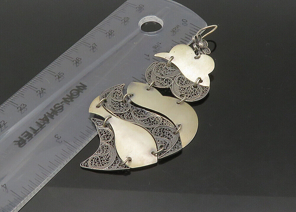 925 Sterling Silver  Vintage Dark Tone Floral Swirl Dangle Earrings  EG10816