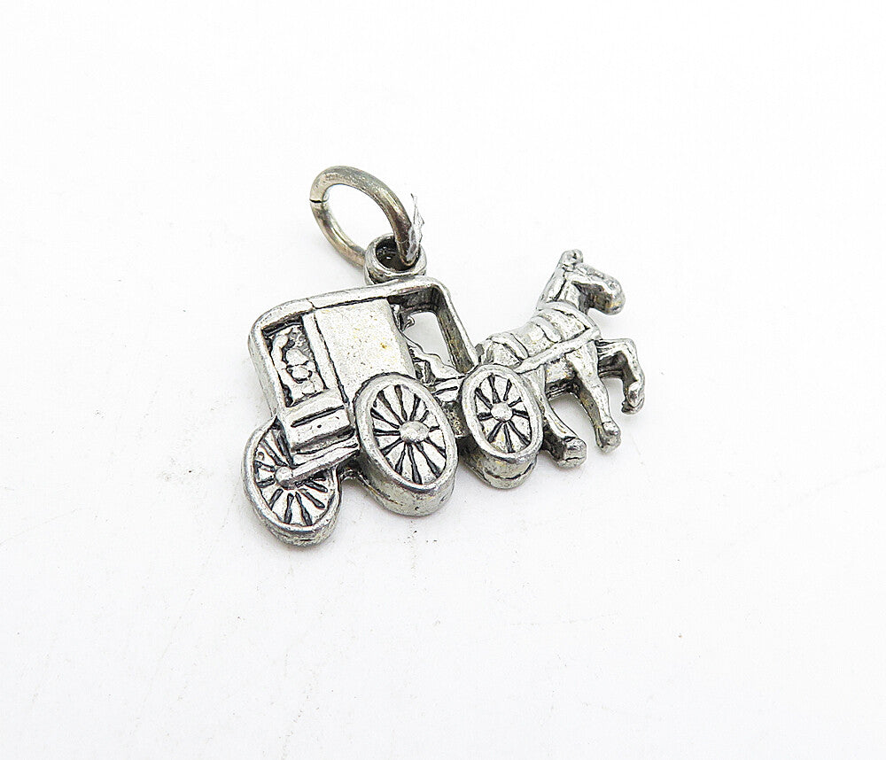 LAND CO. DUTCH 925 Silver  Vintage Shiny Horse Drawn Carriage Pendant  PT3726