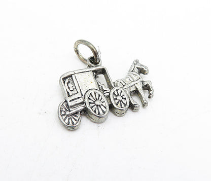 LAND CO. DUTCH 925 Silver  Vintage Shiny Horse Drawn Carriage Pendant  PT3726