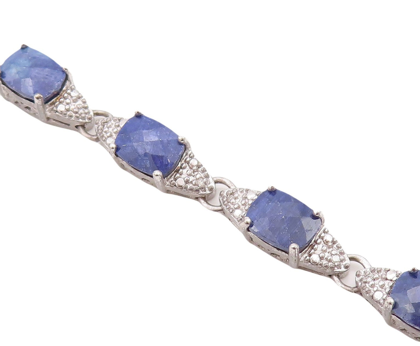 925 Sterling Silver Vintage Bracelet Oval Shape Sapphire & CZ Inlay  BT10761