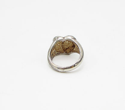 925 Sterling Silver  Vintage Dark Tone Love Heart Band Ring Sz 8  RG3303