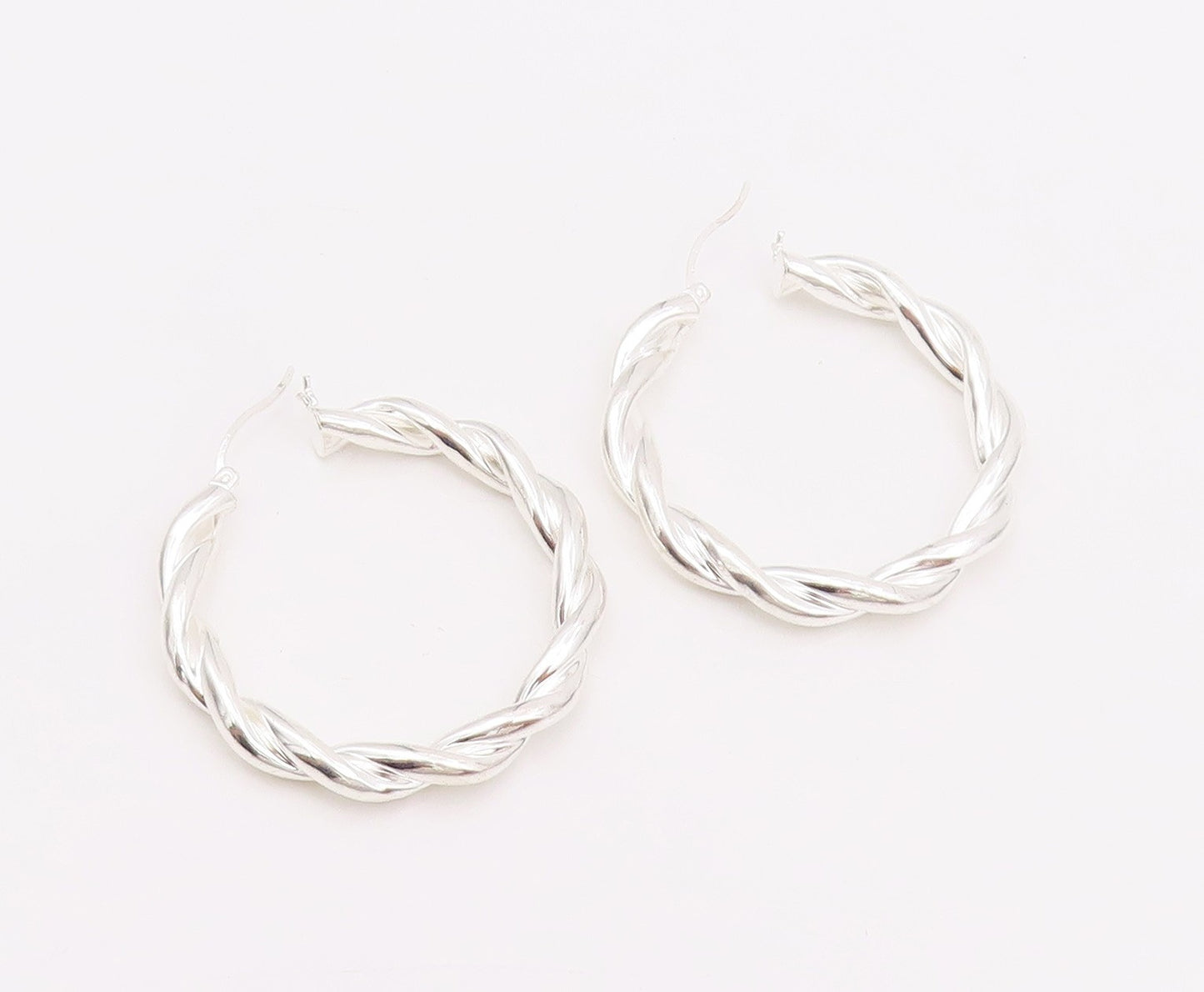 925 Sterling Silver Vintage Earrings Modernist Twisted Wire Design Hoops EG13651