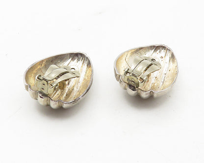 925 Sterling Silver  Vintage Shiny Scalloped Dome Non Pierce Earrings  EG6282