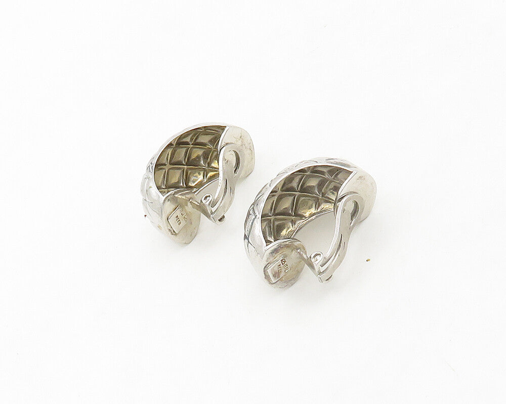 REEB 925 Silver  Vintage Shiny Quilted Etched Non Pierce Earrings  EG9643