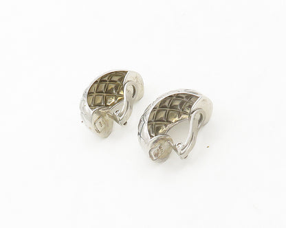 REEB 925 Silver  Vintage Shiny Quilted Etched Non Pierce Earrings  EG9643