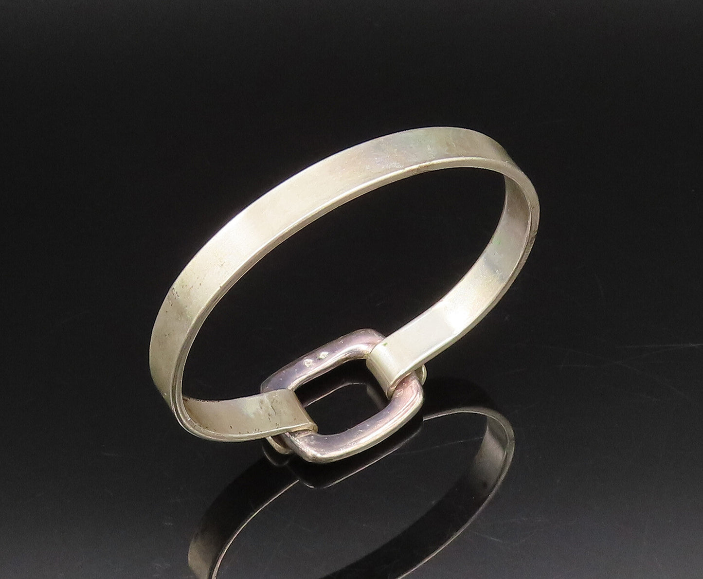 FABRICE 925 Silver  Vintage Hooked Open Rectangle Bangle Bracelet  BT9727