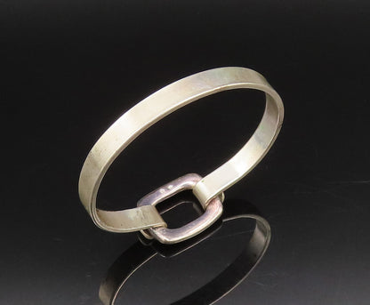 FABRICE 925 Silver  Vintage Hooked Open Rectangle Bangle Bracelet  BT9727