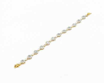 925 Sterling Silver  Shiny Blue Topaz Two Tone Floral Chain Bracelet  BT7336