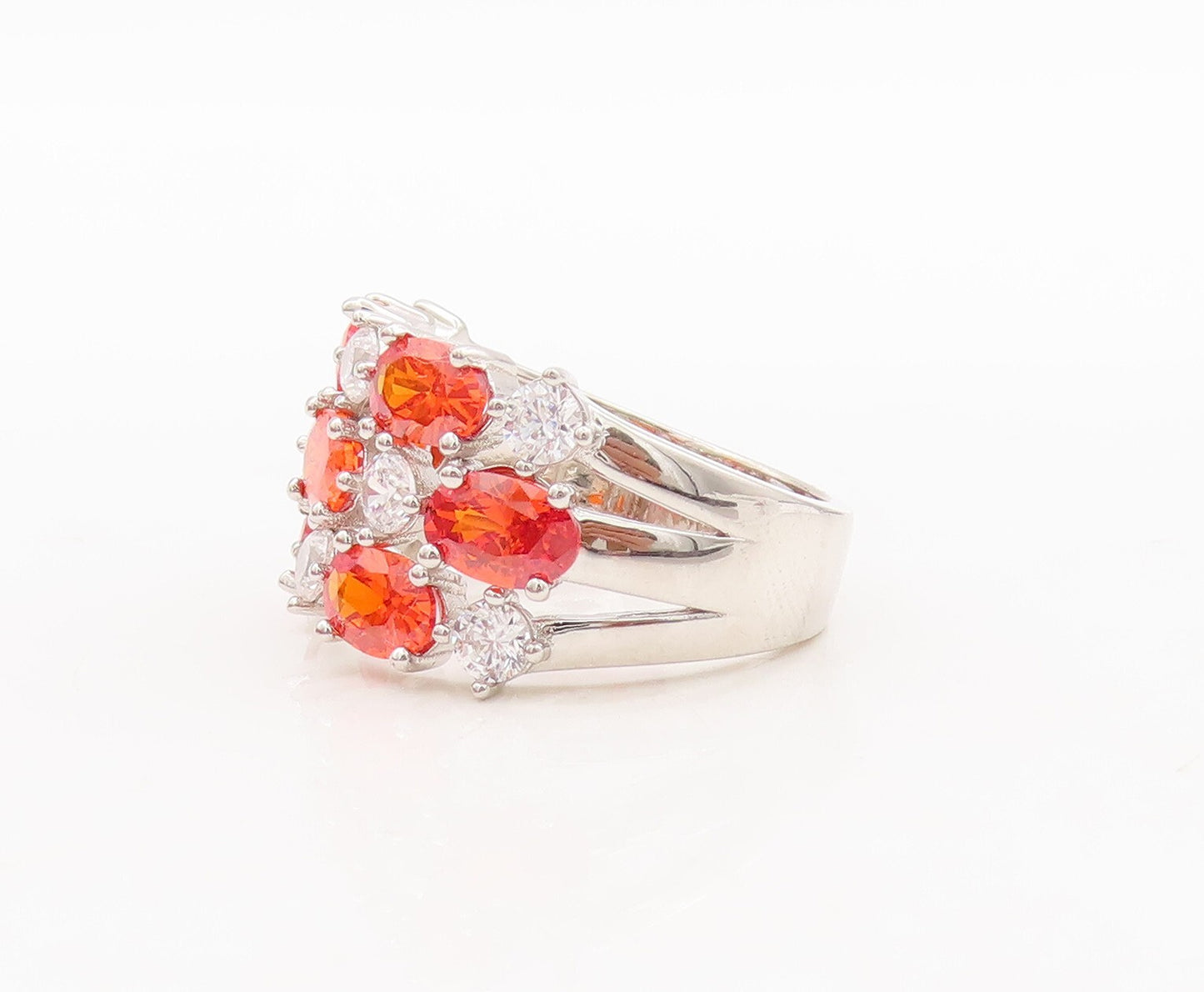 925 Sterling Silver Vintage Ring Oval Cut Orange & Round CZ  Sz 7  RG29552