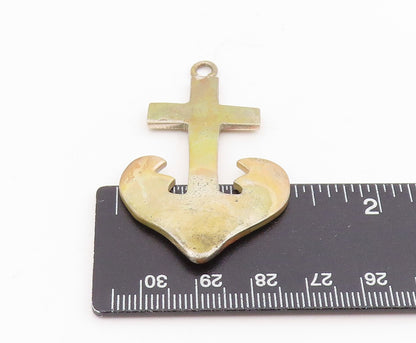 925 Sterling Silver Vintage Pendant Nautical Anchored Religious Cross  PT25725