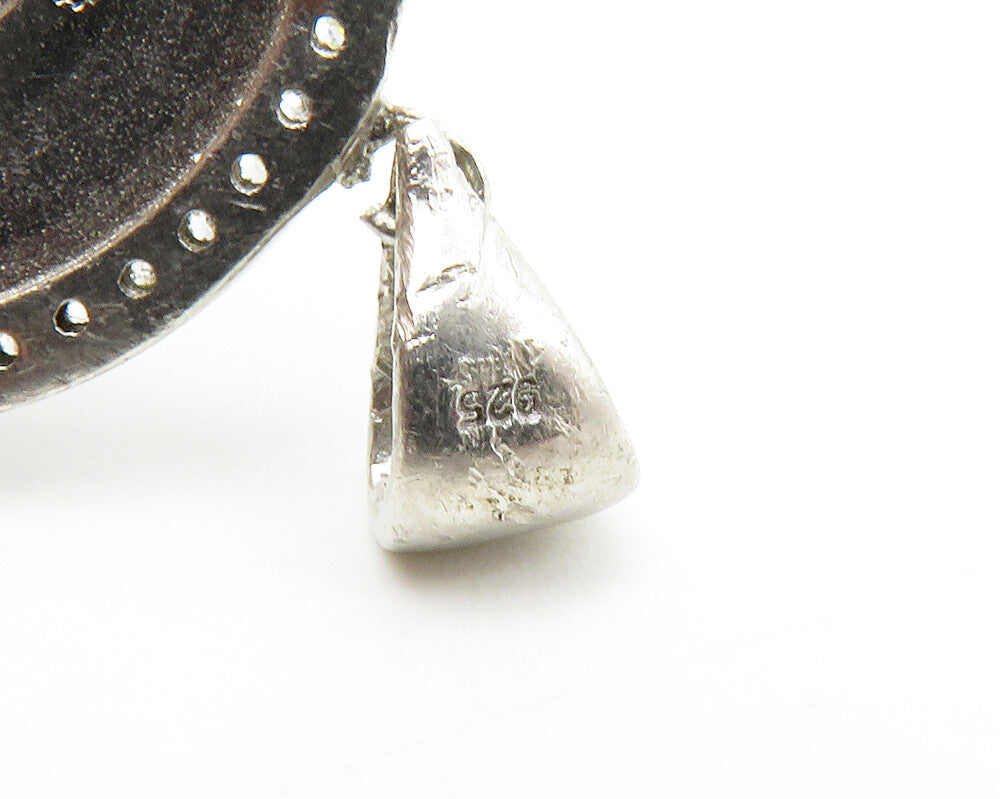 925 Sterling Silver  Vintage Topaz Greek Key Cutout Round Pendant  PT10890