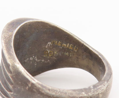 925 Sterling Silver Vintage Ring MEXICO Dark Tone Solid Ribbed Dome Sz 8 RG34646