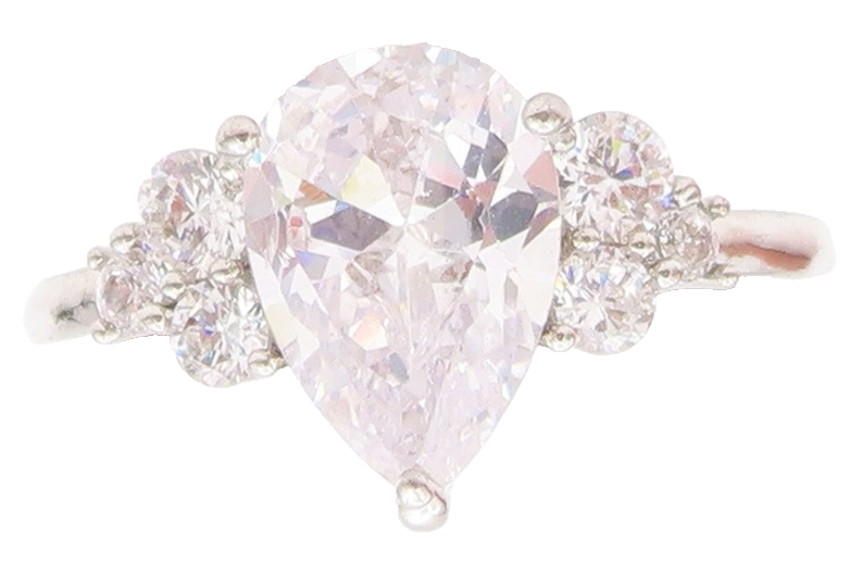 925 Sterling Silver Vintage Ring Drop Cut CZ Solitaire Design  Sz 7  RG33446