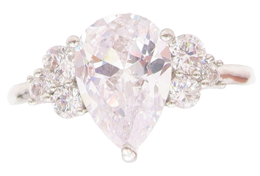 925 Sterling Silver Vintage Ring Drop Cut CZ Solitaire Design  Sz 7  RG33446