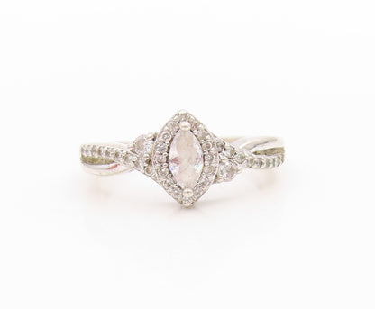 925 Sterling Silver Vintage Ring Modernist Design Marquise Cut CZ  Sz 6  RG33382