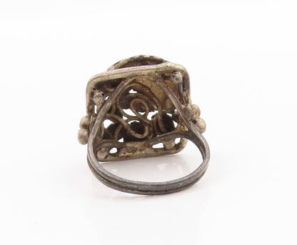 925 Sterling Silver Vintage Ring Dark Tone Antique Floral Design  Sz 5.5 RG33348
