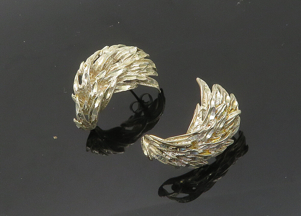 925 Sterling Silver  Vintage Shiny Diamond Cut Wing Motif Drop Earrings EG9890