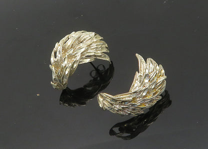 925 Sterling Silver  Vintage Shiny Diamond Cut Wing Motif Drop Earrings EG9890