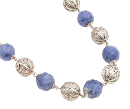 925 Sterling Silver Vintage Necklace Lapis Lazuli Beaded Bohemian Chain  NE4757
