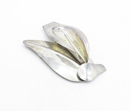 MEXICO 925 Sterling Silver  Vintage Sculpted Floral Leaf Brooch Pin  BP1892