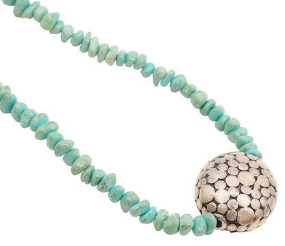925 Sterling Silver  Vintage Turquoise Pebble Chain Pendent Necklace  NE4177