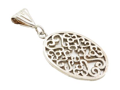925 Sterling Silver  Vintage Floral Swirl Love Heart Cutout Pendant  PT7063