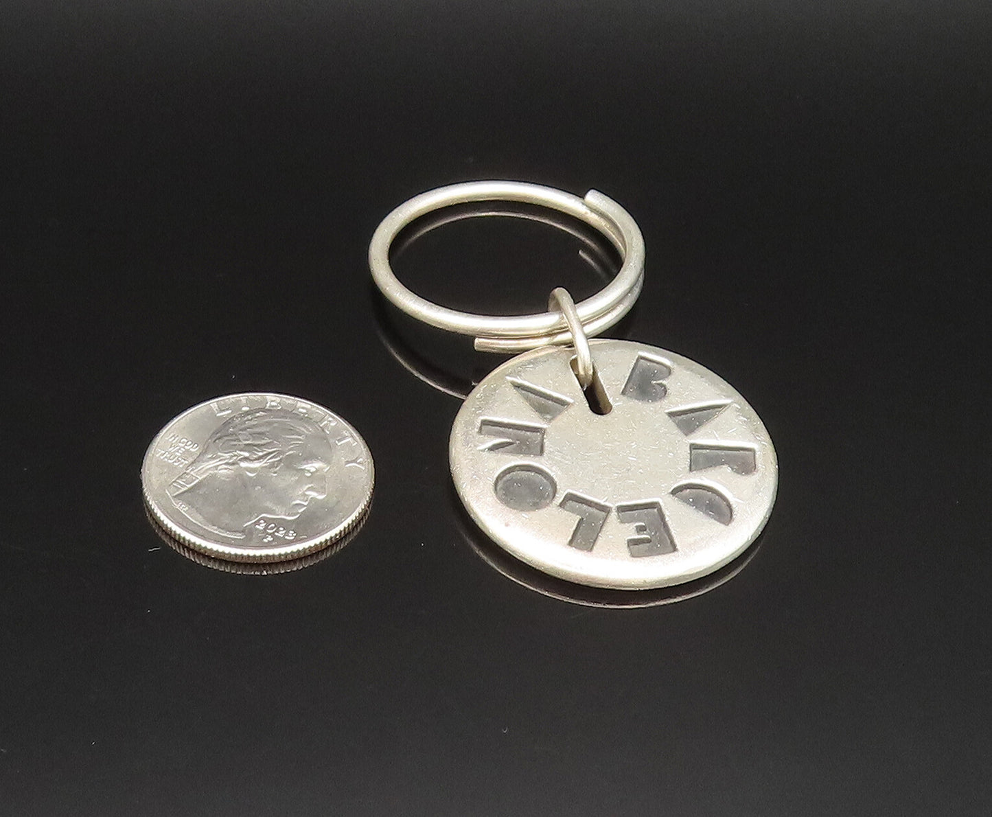 925 Sterling Silver  Vintage Carved Barcelona Souvenir Key Chain  TR3385