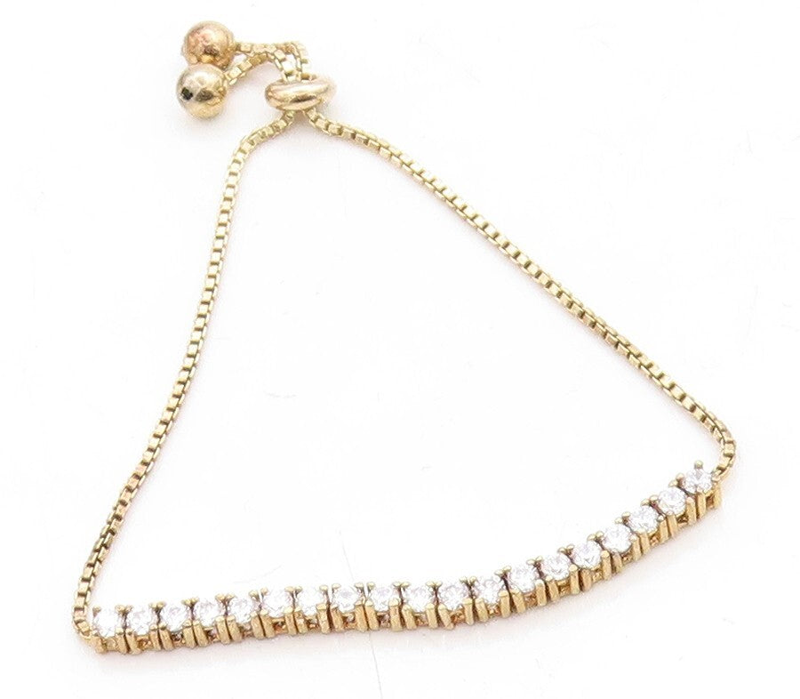 Gold Over 925 Silver  Cubic Zirconia Adjustable Child Box Chain Bracelet BT1062
