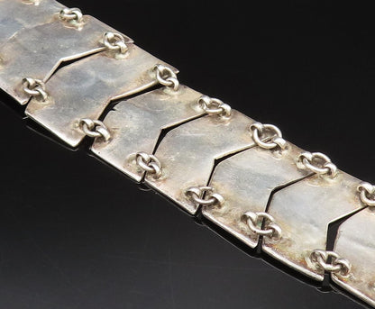 TAXCO 925 Silver  Vintage Inlaid Abalone Double Row Link Bracelet  BT9784