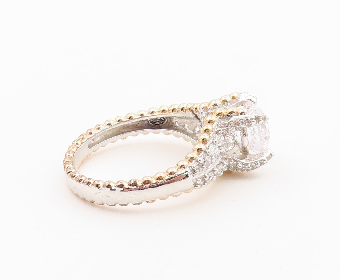 925 Sterling Silver Vintage Ring Two Tone CZ Statement Band  Sz 12  RG36621