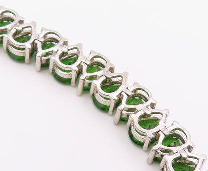 925 Sterling Silver  Shiny Tear Drop Green Topaz Chain Bracelet  BT5910