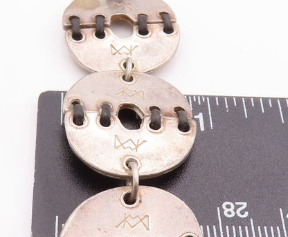925 Sterling Silver Vintage Bracelet Designer Stitched Coin Ring Links  BT10463