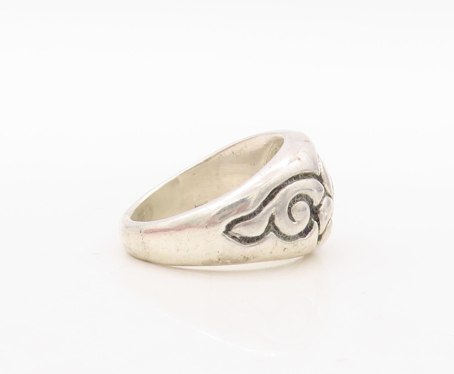 925 Sterling Silver Vintage Ring Dark Tone Swirly Design Etched  Sz 8.5  RG31154