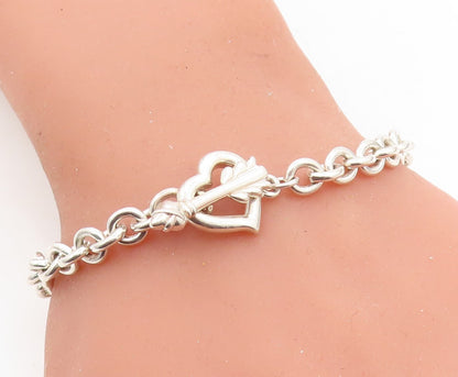 925 Sterling Silver  Love Heart Bow & Arrow Round Link Chain Bracelet  BT2630