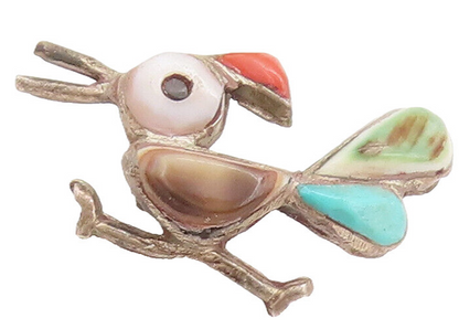 925 Sterling Silver Vintage Brooch Pin NAVAJO ZUNI Gems Cocktail Bird  BP10687