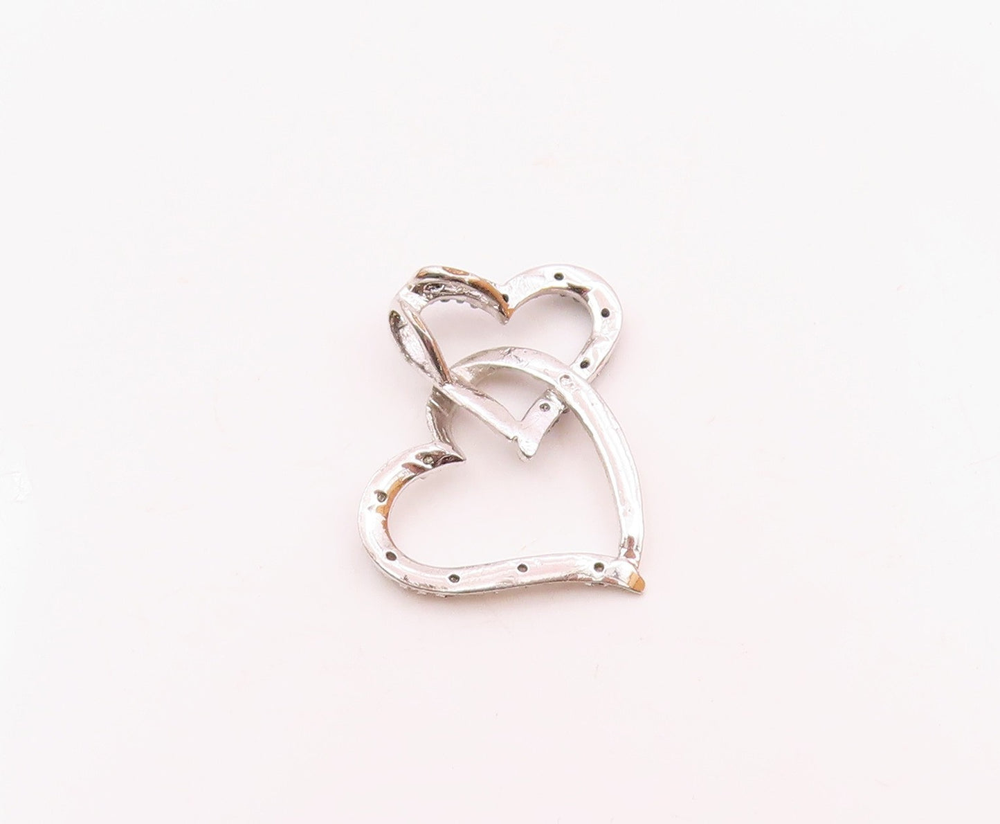 925 Silver Vintage Interlocking Love Hearts Genuine Diamonds Pendant PT20564
