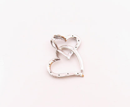 925 Silver Vintage Interlocking Love Hearts Genuine Diamonds Pendant PT20564