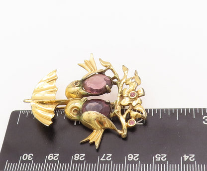 925 Sterling Silver Vintage Brooch Pin CZ Inlay Birds Under Umbrella  BP11053