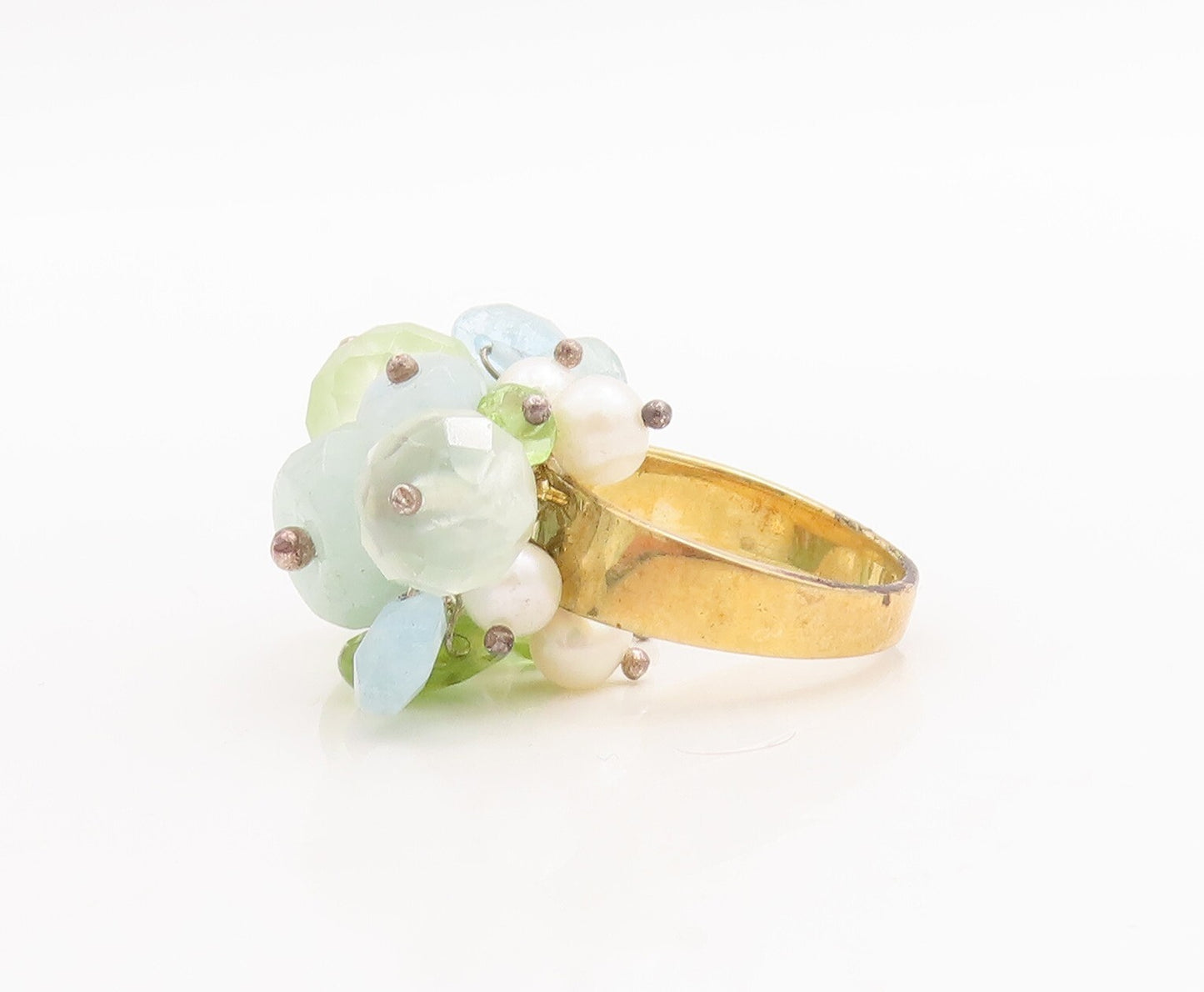 925 Sterling Silver Vintage Ring DALIA Gemstone & Pearls Beaded  Sz 6  RG28689
