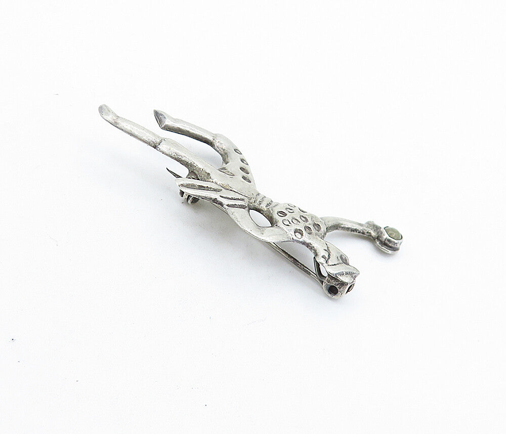 MEXICO 925 Sterling Silver  Vintage Antique Jasper Dancer Brooch Pin  BP2369