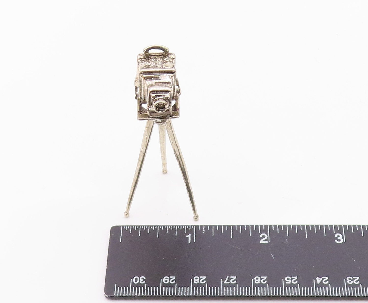 925 Sterling Silver  Vintage Shiny Old Fashioned Camera On Stand  TR2745