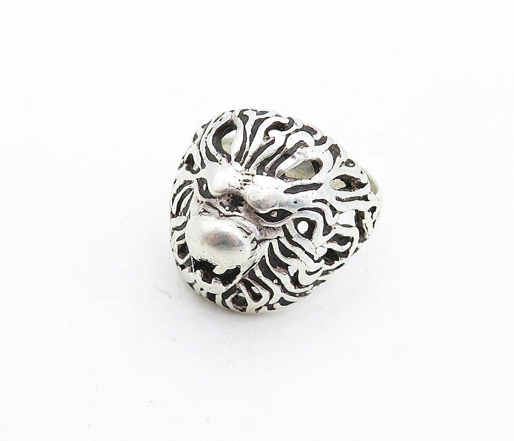 925 Sterling Silver  Vintage Sculpted Lion's Head Band Ring Sz 13  RG5329