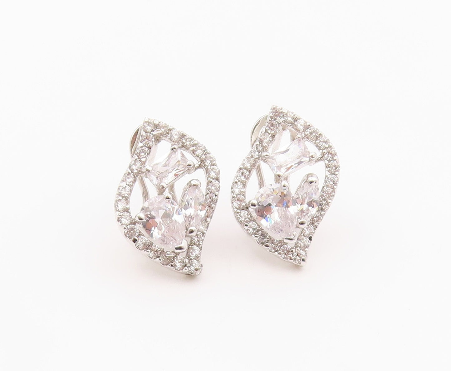 925 Sterling Silver Vintage Earrings Elegant Multi Shape CZ Floral Leaf  EG14371