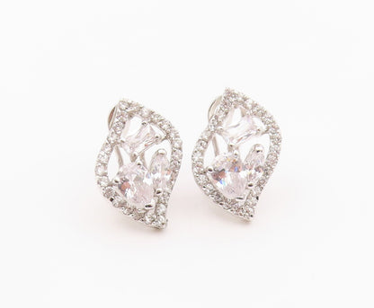 925 Sterling Silver Vintage Earrings Elegant Multi Shape CZ Floral Leaf  EG14371