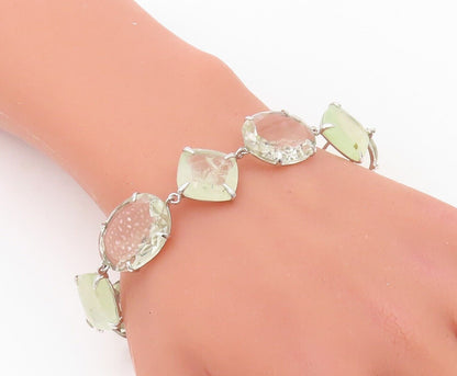 925 Sterling Silver Vintage Bracelet Square & Oval Cut Linked Quartz  BT10712