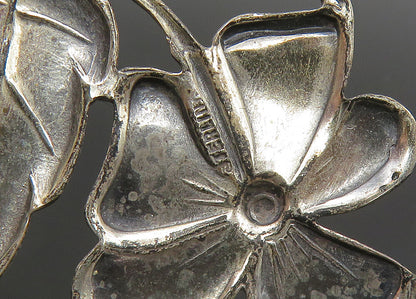 925 Sterling Silver  Vintage Dark Tone Flower Motif Square Brooch Pin  BP8293