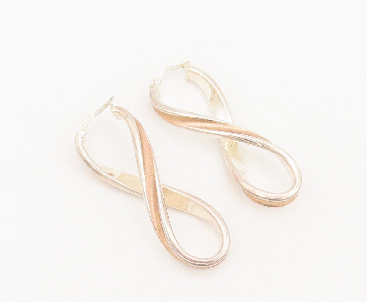 925 Sterling Silver Vintage Earrings Designer Twisted Infinity Hoops  EG12926