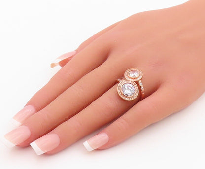 925 Sterling Silver Vintage Ring Rose Gold Plated Topaz Bypass  Sz 7  RG30073