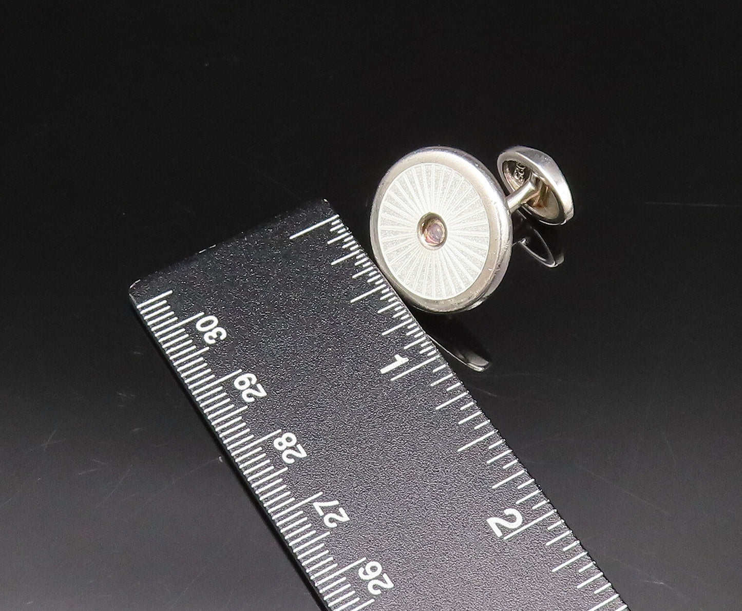 925 Sterling Silver  Vintage White Enamel Etched Lines Cuff Links  TR3422
