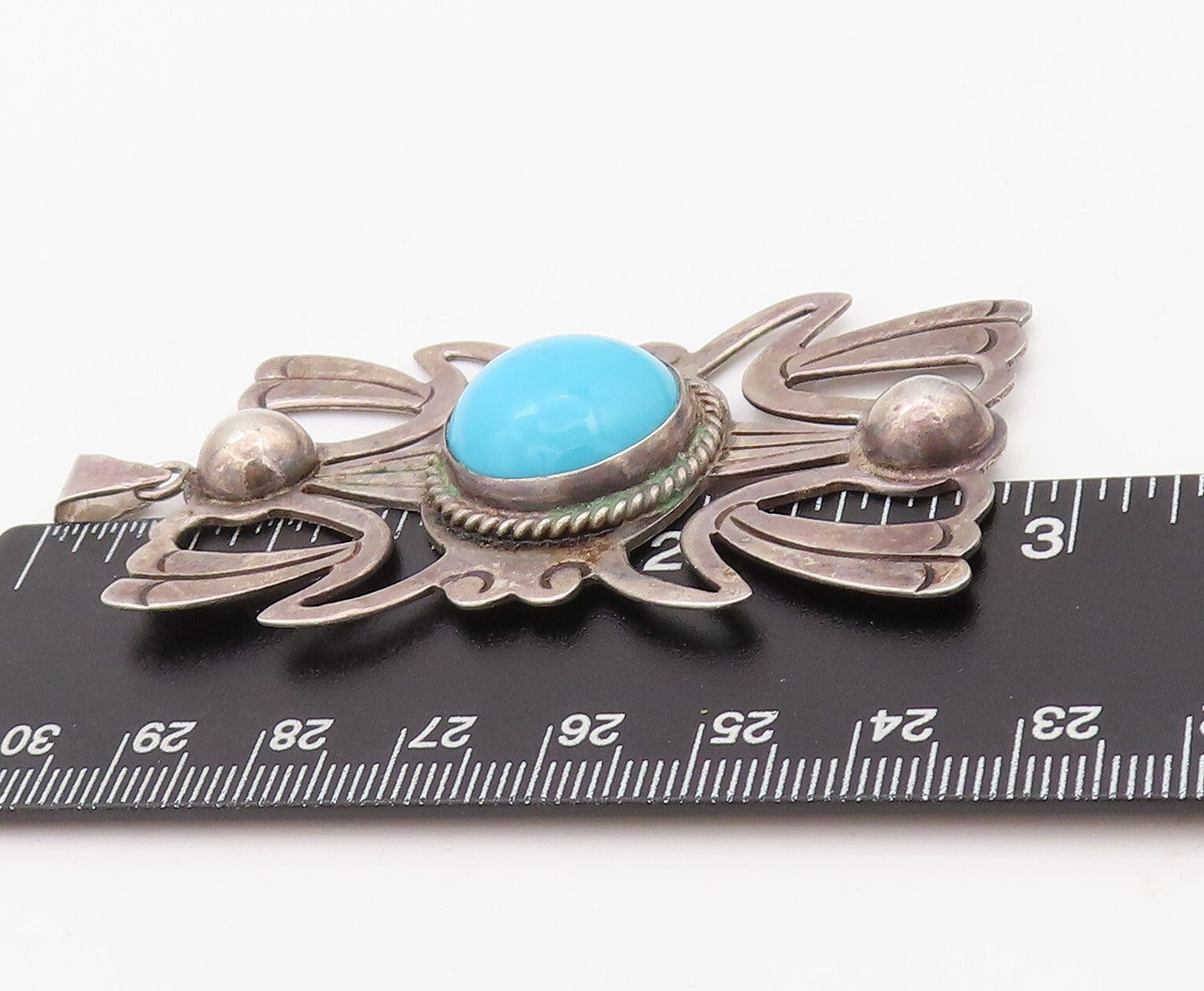 925 Sterling Silver Vintage Pendant MEXICO Designer Blue Turquoise Sun  PT23546